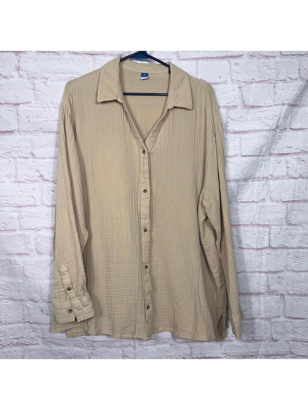 Old Navy XL Beige Long Sleeve Button-Up Shirt